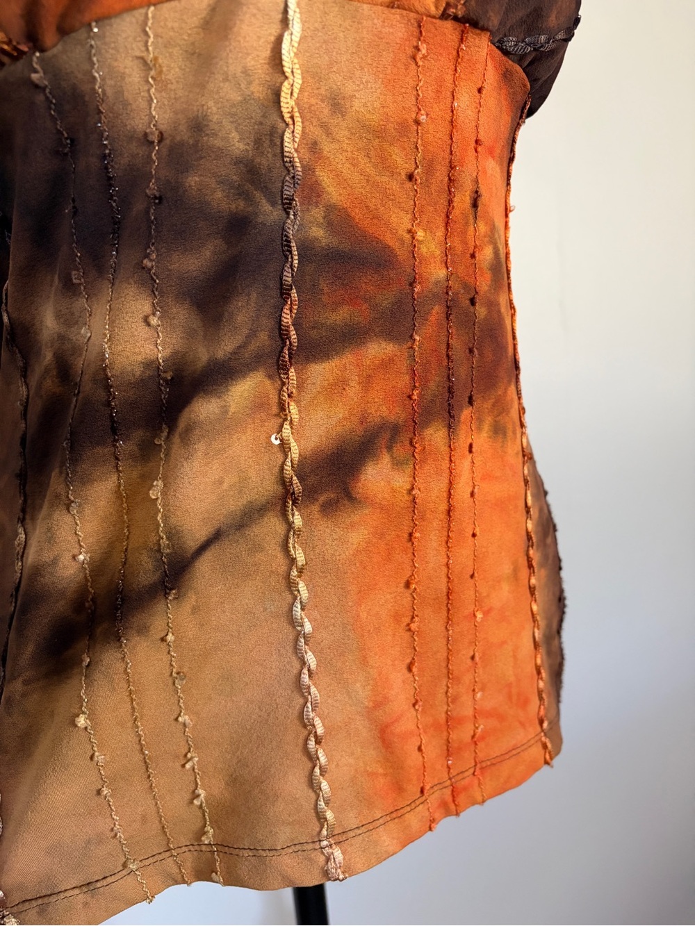 Y2K Le Chateau Orange Brown Fairy Whimsigoth Earthy Sequin Top - Picture 5 of 8